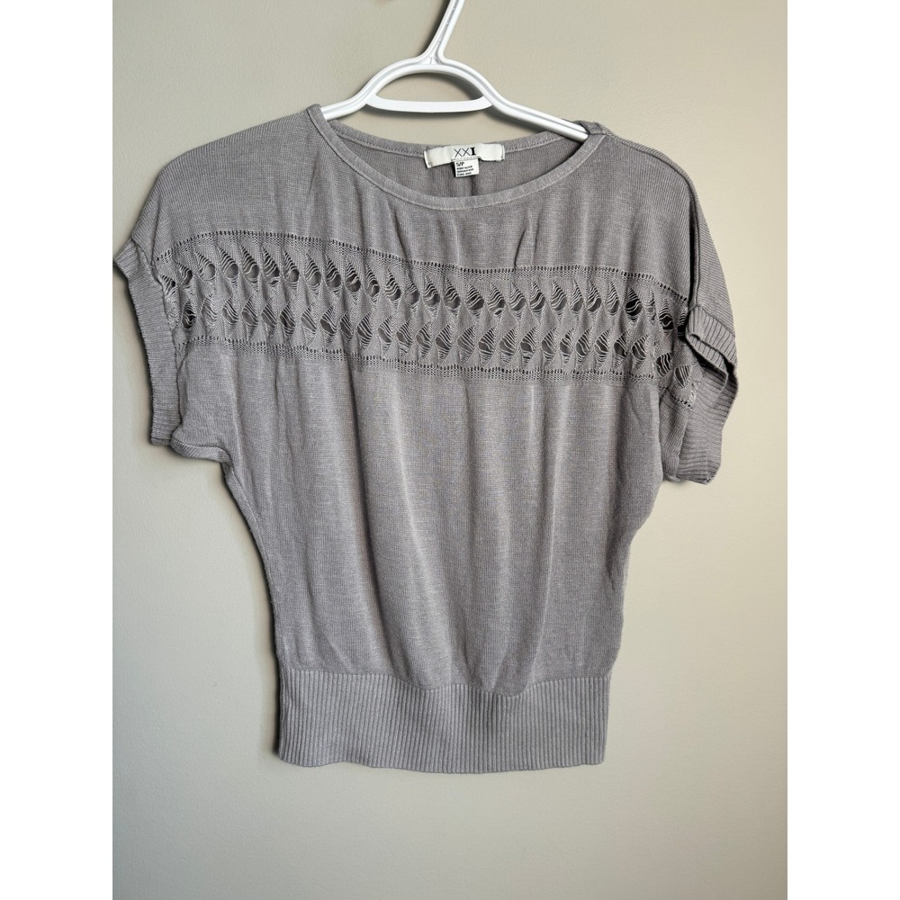 XXI Womens Grey Open Knit Batwing Sweater S Boho Minimalist Casual Layering